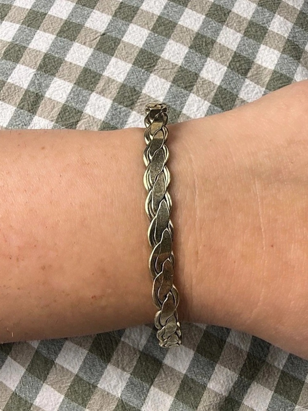 Vintage Alpaca & Sterling Silver Plated Braid Bangle Bracelet